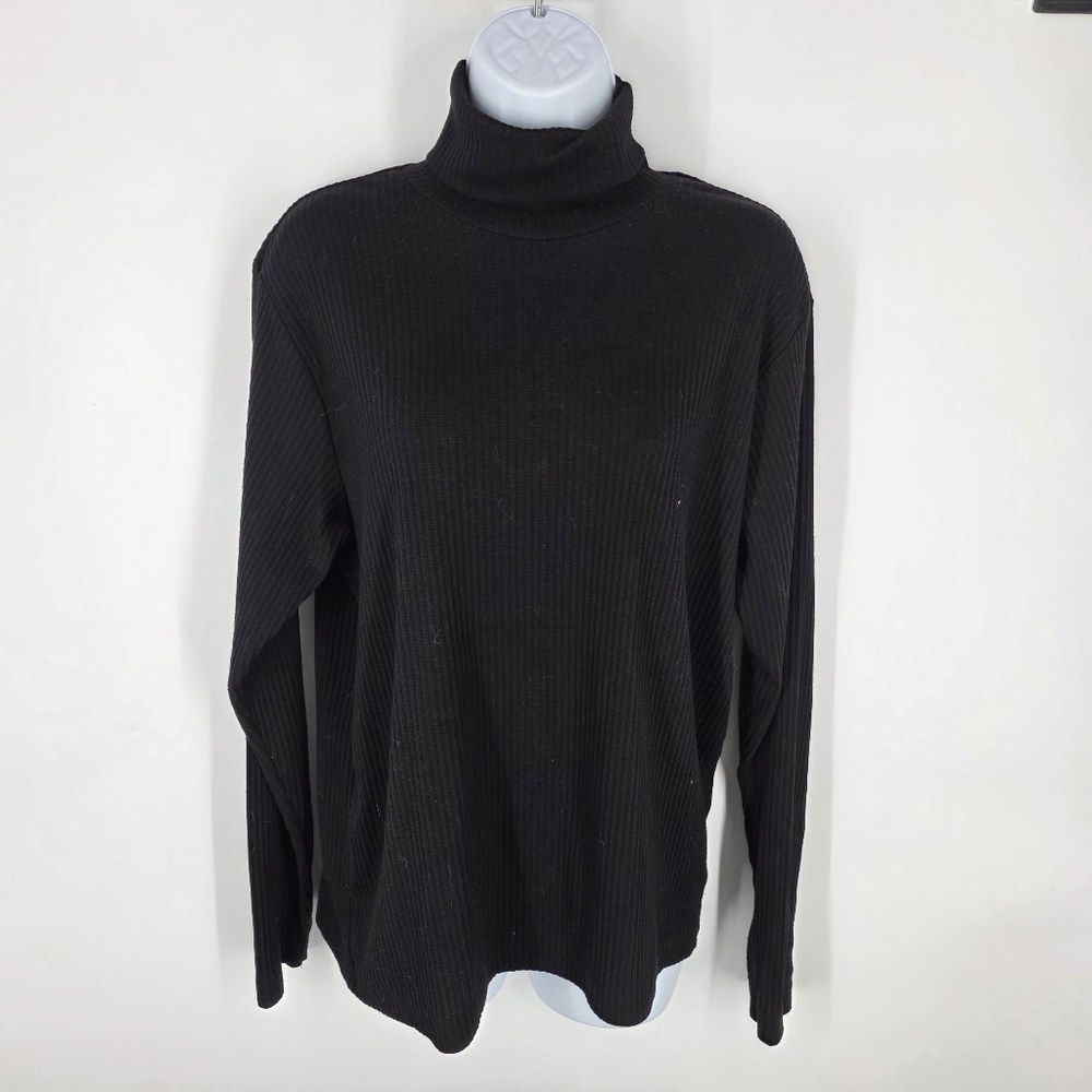 White Stag Women's Large Black Ribbed Turtleneck Sweater Knit Long Sleeve